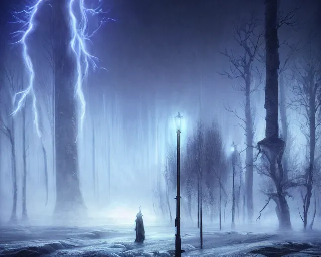 Image similar to in the north niflheim formed and it became such a dark and cold place that there was nothing else than ice and frost and fog, norse mythology, beautiful digital painting in the style of wlop, volumetric lightning, intricate details, ultra realistic, by art germ, by gerald brom, fantasypunk, deep colors, trending cgsociety, artstation, sharp