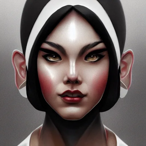 Image similar to head and shoulders portrait of modern darna, woman turned into a hard boiled egg, intricate, elegant, dark vibes, highly detailed, digital painting, artstation, glamor pose, concept art, smooth, sharp focus, illustration, art by wlop, mars ravelo and greg rutkowski