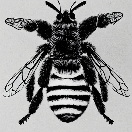 Prompt: bee, black and white, botanical illustration