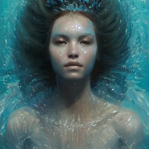 Prompt: a beautiful portrait of a water goddess with transparent skin by Greg Rutkowski and Raymond Swanland, Trending on Artstation, coral background, ultra realistic digital art