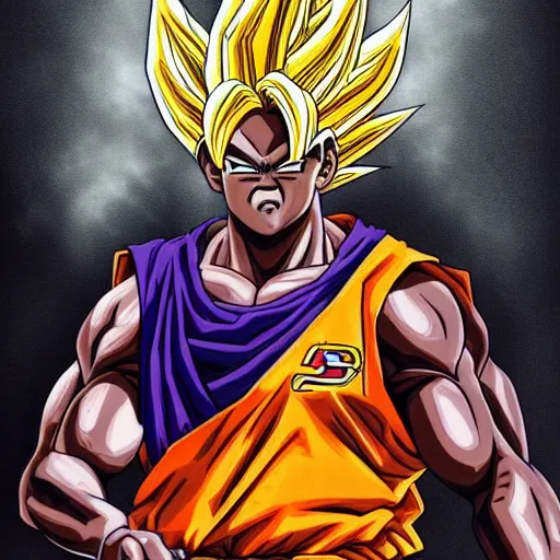 Image similar to ultra realistic portrait painting of shaquille o'neal as super saiyan goku, art by akira toriyama, 4 k, dragon ball artstyle, cel shaded, highly detailed, epic lighting