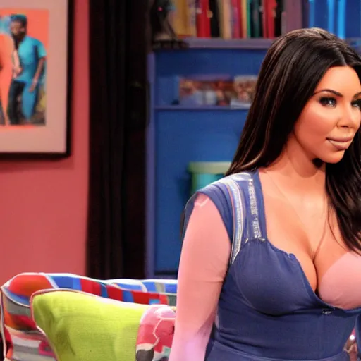 Image similar to Icarly with kim kardashian as Carly, 8k full HD photo, cinematic lighting, anatomically correct, oscar award winning, action filled, correct eye placement,