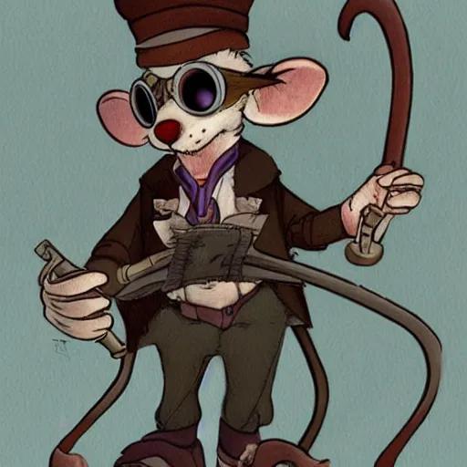 Image similar to a rat with steampunk googles, by don bluth