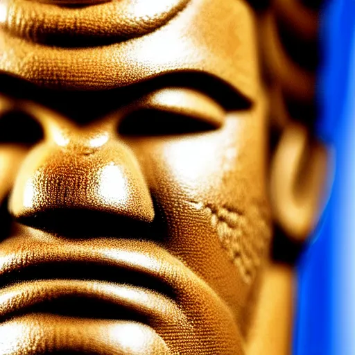 Prompt: close up photograph of a realistic chess king piece. it has magnus carlsen's face!