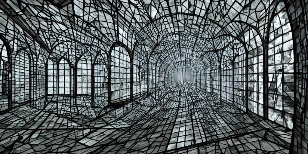 warped stained glass windows into infinite worlds, Stable Diffusion