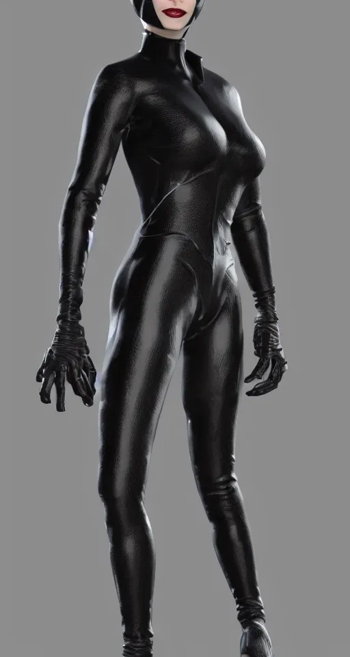 Image similar to full body 3d render of Catwoman from Batman Returns 1992, photorealistic, finalRender, octane, Unreal Engine