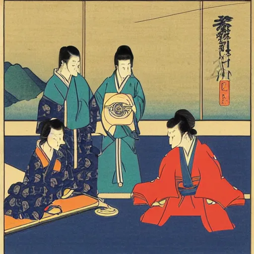 Image similar to weezer blue album cover, ukiyo - e style