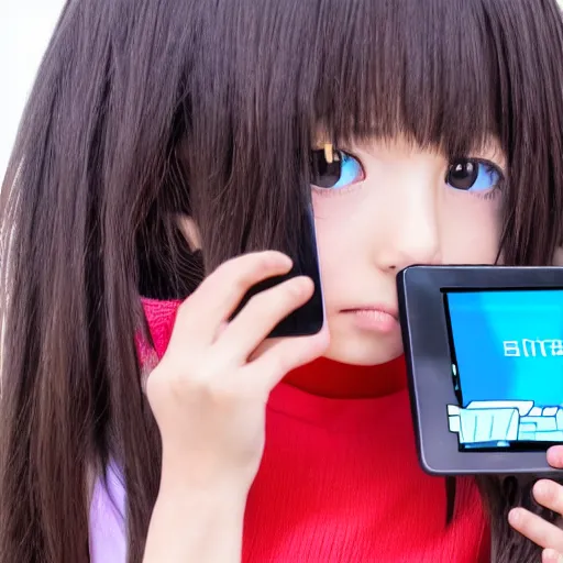 Prompt: a female anime girl that is 5 years old pouting using a ipad while checking her crypto
