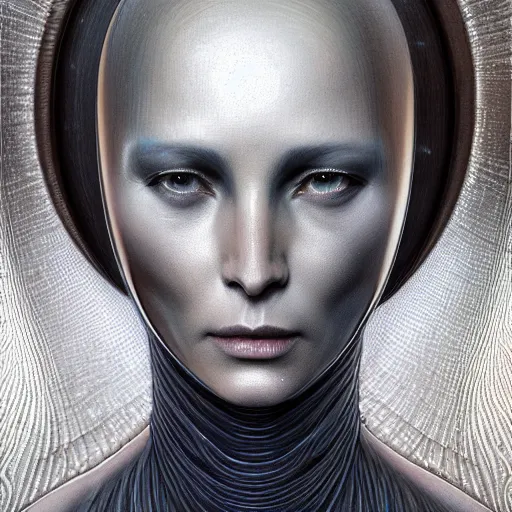 Prompt: sci - fi portrait of bene gesserit order sister by jean delville and rutkowski, intricate, hyperealistic, photoreal, 8 k resolution, highly detailed, proffesional illustration, high contrast, ambient occlusion