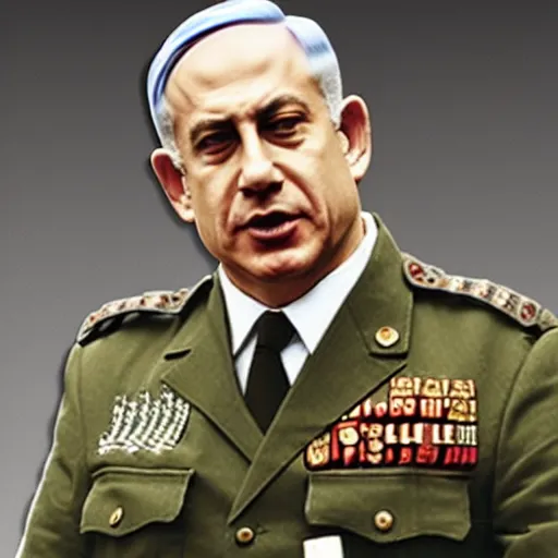 Image similar to benjamin netanyahu in a nazi uniform, epic image, red armband