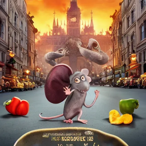 Prompt: rat from ratatouille destroying a city