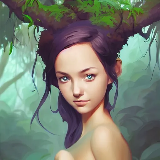 Image similar to painting forest nymph smooth face median photoshop filter cutout vector, behance hd by jesper ejsing, by rhads, makoto shinkai and lois van baarle, ilya kuvshinov, rossdraws global illumination