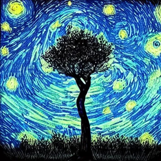 Image similar to “a magic tree in the style of starry night”