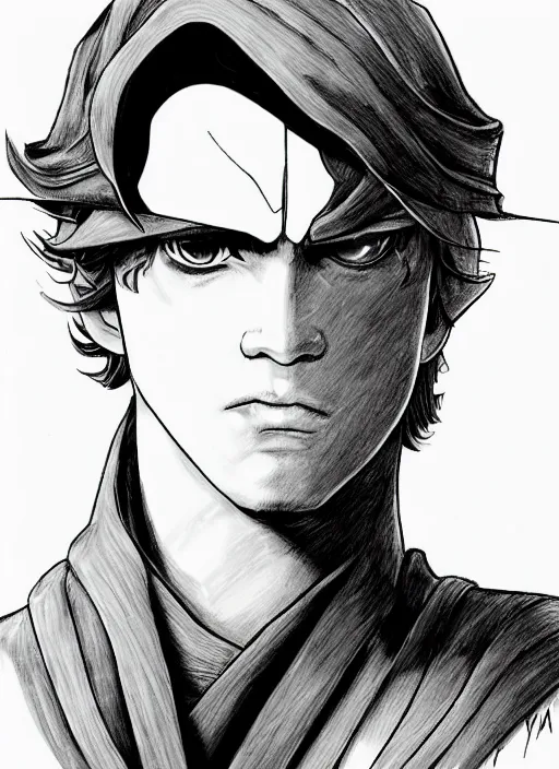 Prompt: Drawning of Anakin Skywalker in style of Hirohiko Araki