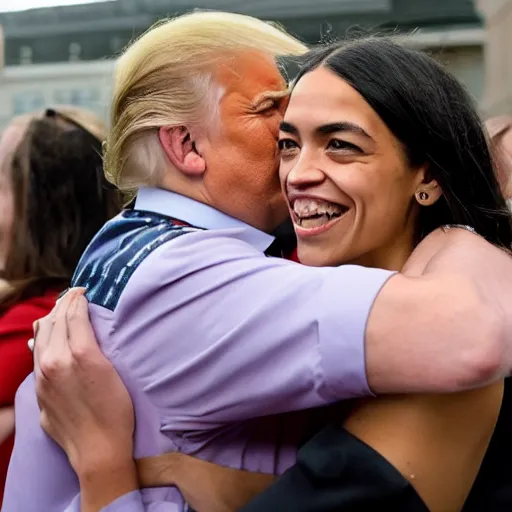 Image similar to alexandria ocasio - cortez and trump hugging