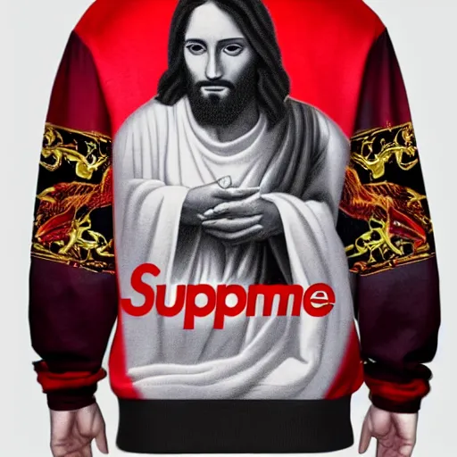 a photo of jesus wearing a supreme t - shirt | Stable Diffusion