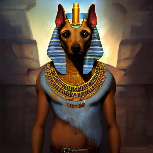 Image similar to an egyptian yorkie pharaoh, portrait, matte fantasy painting, deviantart artstation, by jason felix by steve argyle by tyler jacobson