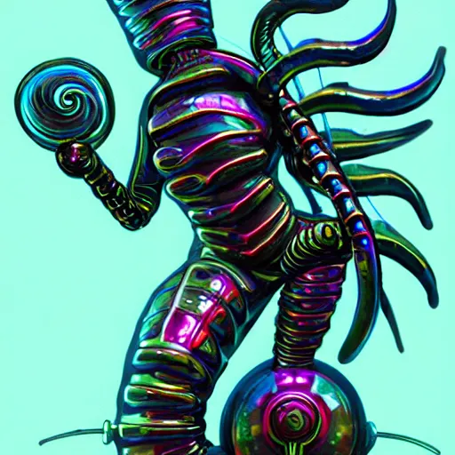 Prompt: A metallic flesh nautilus. Bio-Punk, Cyber-Punk