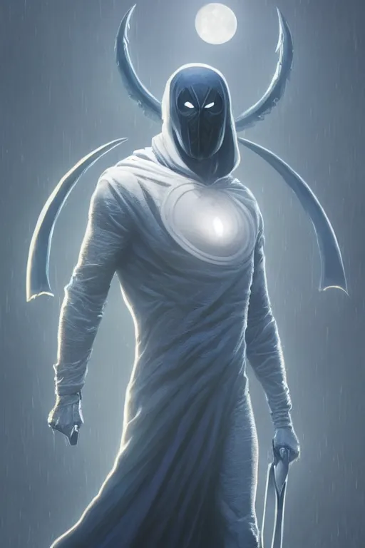 Prompt: symmetry of moon knight mixed with sandman from neil gaiman, rpg reference, art by greg rutkowski, artgerm, trending on artstation, octane render, insanely detailed, 8 k, hd