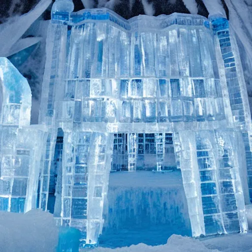 Image similar to ice palace that burns with blue fire