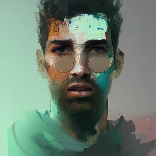 Image similar to blurry painted male face, by Ismail Inceoglu, detailed, blurred, muted colors, detailed, illustration, portrait, character, brushstrokes, 4K