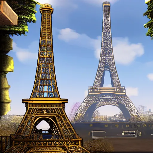 Prompt: eiffel tower in demolition simulator, in game screenshot