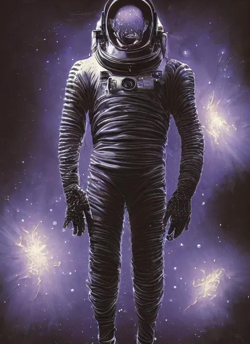 Prompt: detailed astronaut suit in dark void underwater - complex and hyperdetailed suit. reflection and dispersion materials. rays and dispersion of light. glowing lights. volumetric light. f / 3 2. noise film photo. flash photography. ultra realistic, wide angle. poster by wayne barlowe, hajime sorayama aaron horkey, craig mullins