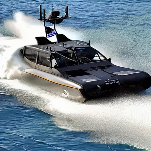 Image similar to speedboat with a M134 Minigun mounted on top of it