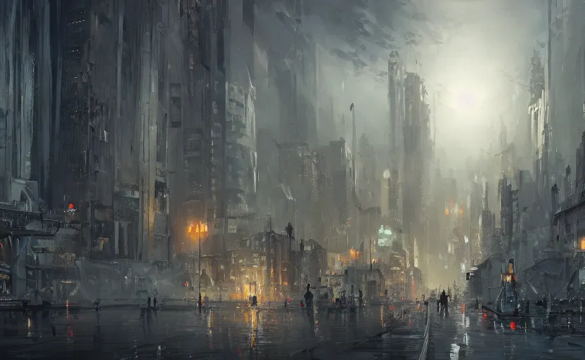 Image similar to a painting of a city trending on artstation in the style of greg rutkowski