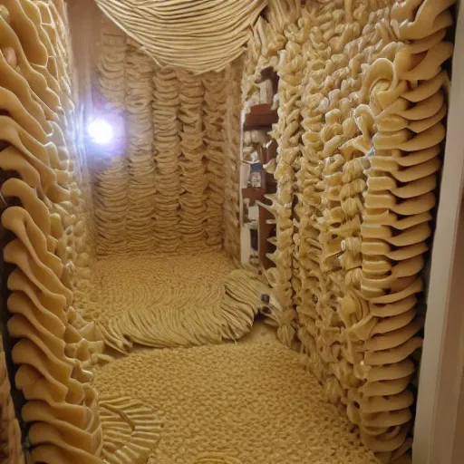 Prompt: a room made entirely of pasta, very detailed