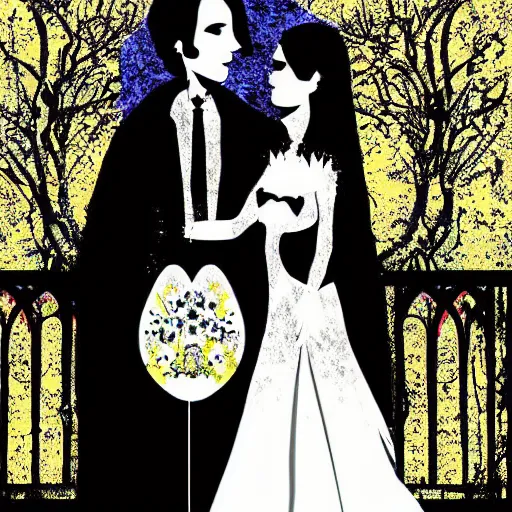 Image similar to a gothic wedding under a full blue moon, digital art