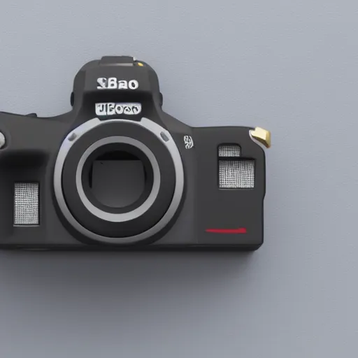 Image similar to Very tiny DSLR model, iOS emoji, 3D clay render, 4k UHD, octane render, white background, isometric top down left view, diffuse lighting, simplistic