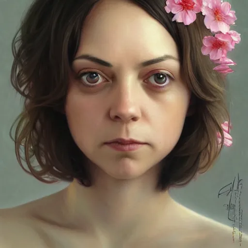 Image similar to pink petals with a ahape of a wonderful aubrey plaza and christina ricci, intricate, elegant, highly detailed, wonderful eyes, sweet, digital painting, artstation, concept art, smooth, sharp focus, illustration, art by artgerm and greg rutkowski and alphonse mucha and william - adolphe bouguereau