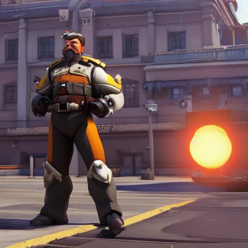 Prompt: joseph stalin is the newest overwatch character, kings row in the background, octane render, blender render, unreal engine, action shot, cinematic lighting, symmetrical