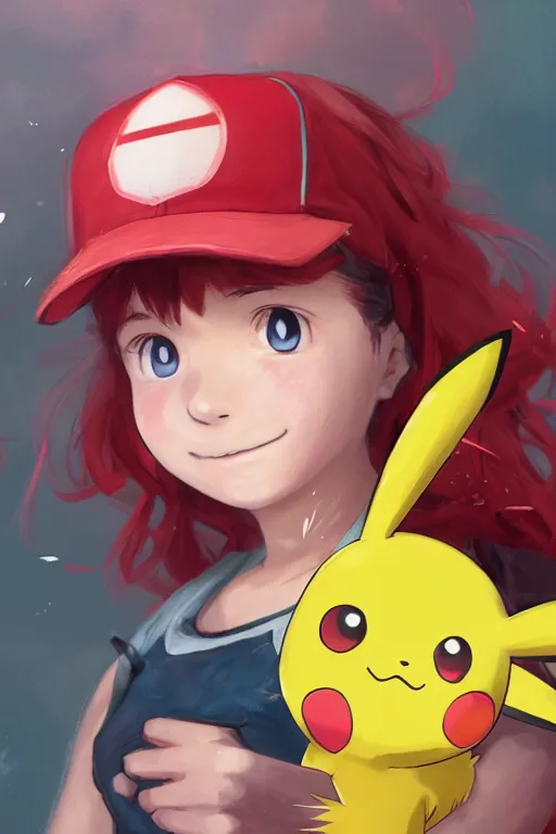 portrait of cute pokemon trainer girl with vibrant red, Stable Diffusion