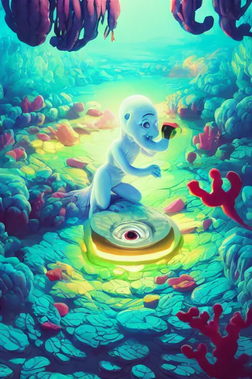 Image similar to smurf ghost creature animal sushi cristal very big eye roots cactus elemental flush of force nature micro world fluo fishscale, behance hd by jesper ejsing, by rhads, makoto shinkai and lois van baarle, ilya kuvshinov, rossdraws radiating a glowing aura global illumination ray tracing hdr