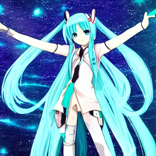 Image similar to Hatsune Miku the intergalactic space goddess of death