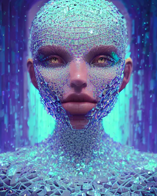 Image similar to portrait of a woman made out of crystals. intricate artwork, by tooth wu, wlop, beeple, dan mumford concept art, octane render, trending on artstation, greg rutkowski very coherent symmetrical artwork cinematic, key art, hyper realism, high detail, octane render, 8 k, iridescent accents