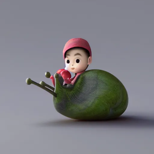 Prompt: a snail dressed up like a little Japanese boy, 8k Hyperreal, octane render