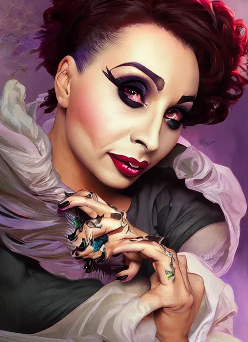 Prompt: bianca del rio, painting by artgerm and greg rutkowski and alphonse mucha