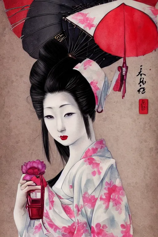 Prompt: pretty seductive geisha, digital art, 8k, character, realistic, portrait, photorealism, japan watercolour, masterpiece art