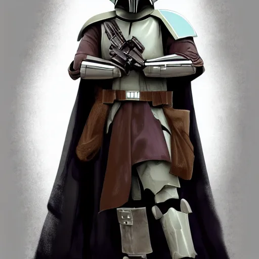 Image similar to a robed, hooded jedi knight wearing a mandalorian mask, concept art