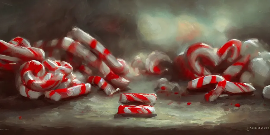 Image similar to peppermint candy, cinematic shot, oil painting by jama jurabaev, extremely detailed, brush hard, artstation, for aaa game, high quality, brush stroke