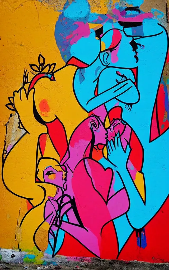 Image similar to colorful love caligraphic poster street art style by el seed, yazan halwani,