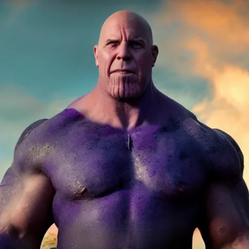 Image similar to thanos as vin diesel, 8k, hyper realistic, cinematic