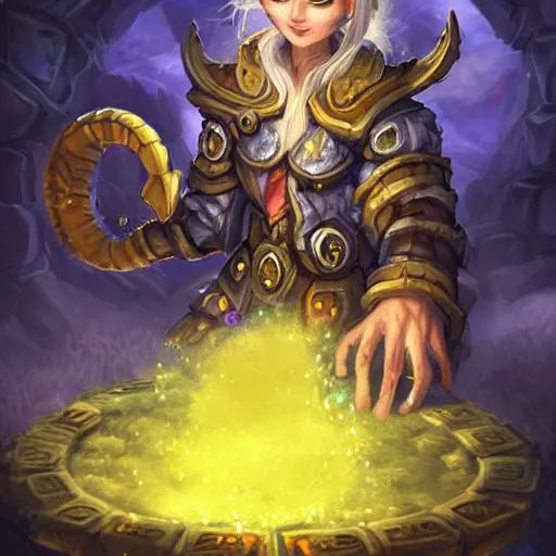 Prompt: a sheep surrounded by yellow glittering smoke, hearthstone art style, epic fantasy style art, fantasy epic digital art, epic fantasy card game art