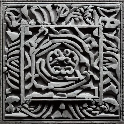 Prompt: carved soapstone relief paneling, serpentine maze