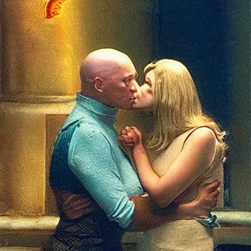 Prompt: professor x kissing a fish