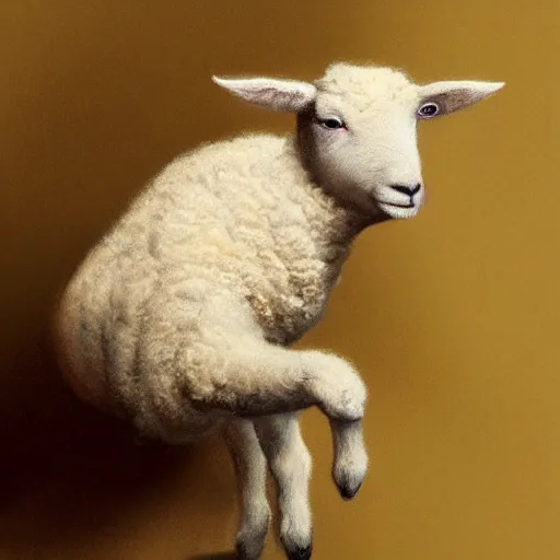 Image similar to lamb wearing a sweater, upper body shot, hyper detailed, digital art, artstation, cinematic lighting, studio quality, smooth render, by caravaggio, artgerm, greg rutkowski, craig mullins