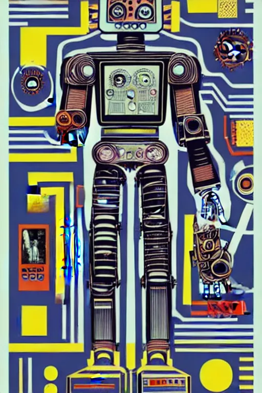 Image similar to a diagram of a robot body with various parts, cyberpunk art by eduardo paolozzi, behance contest winner, computer art, greeble, steampunk, poster art, james turrell, robert rauschenberg, andy warhol, pop art, czechoslovakia, surrealism, milton glaser, graphic design